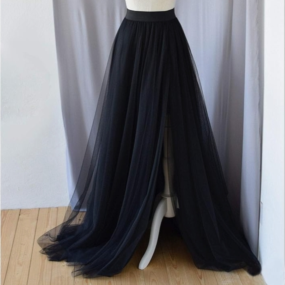 Black Maxi A-Line Skirt with Side Slit